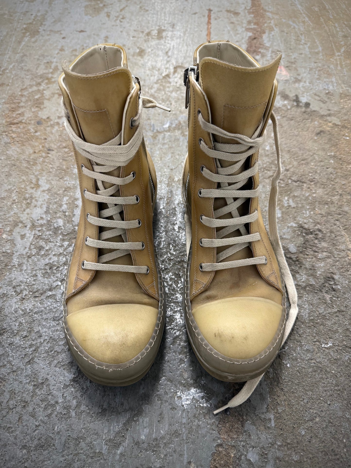 Rick Owens SS23 “EDFU” Transparent Leather High Top Ramones Sneakers