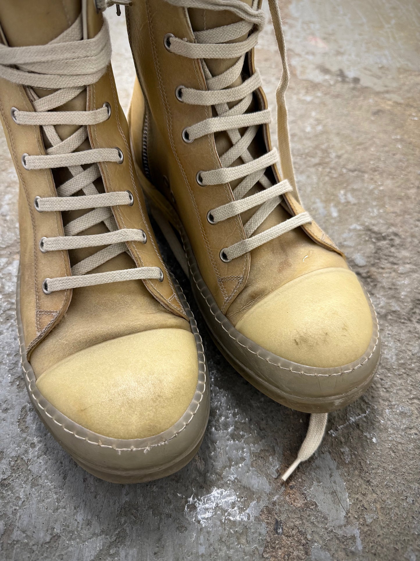 Rick Owens SS23 “EDFU” Transparent Leather High Top Ramones Sneakers