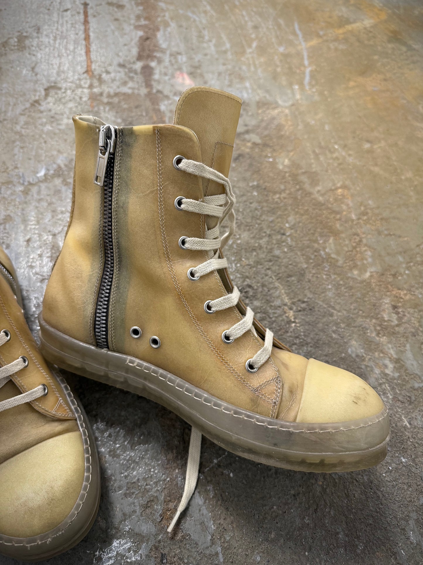 Rick Owens SS23 “EDFU” Transparent Leather High Top Ramones Sneakers