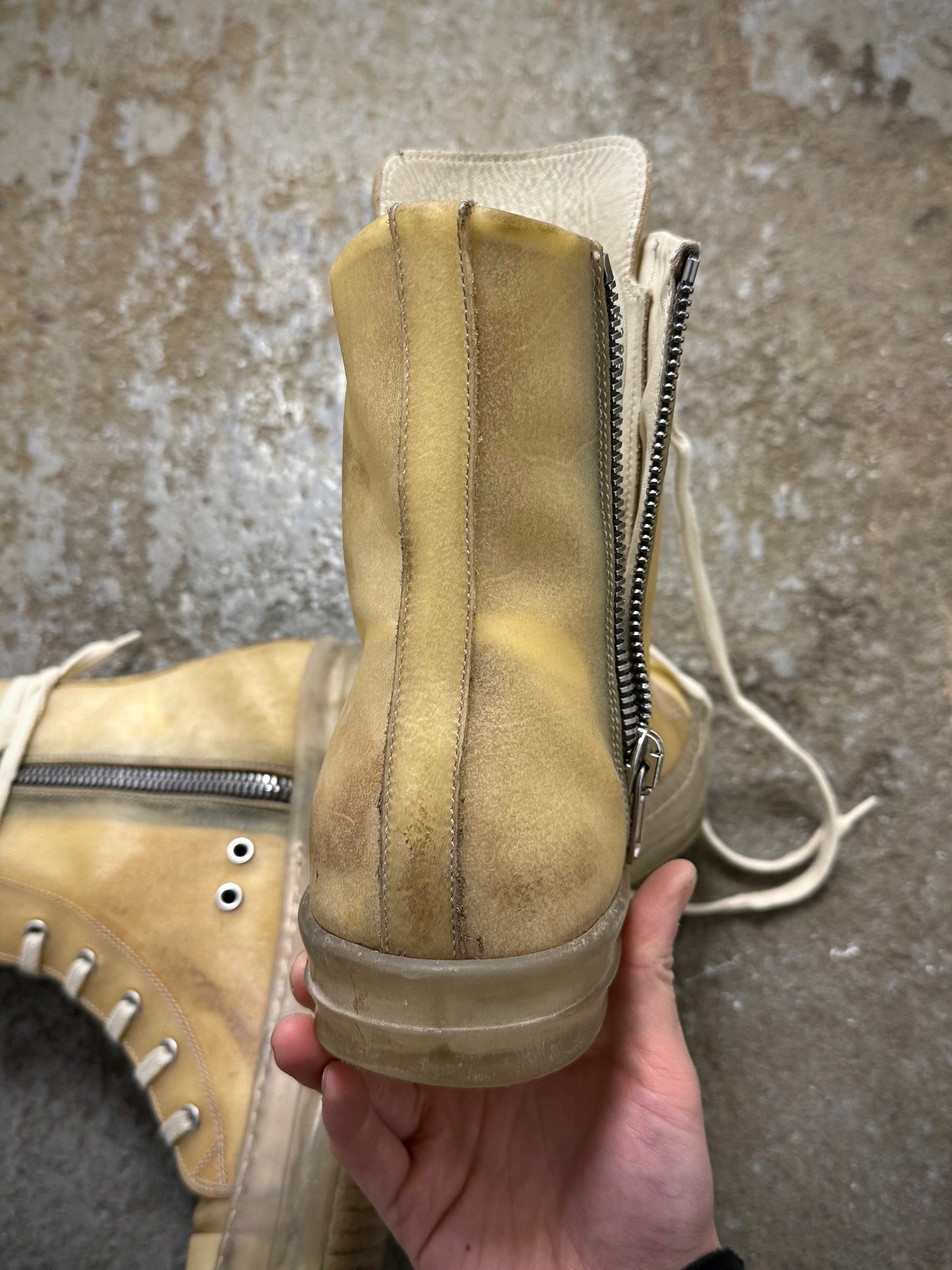 Rick Owens SS23 “EDFU” Transparent Leather High Top Ramones Sneakers