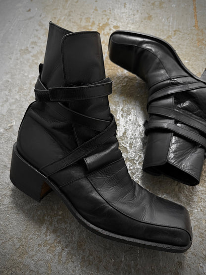 alfredoBANNISTER 00s Chunky Heel Velcro Strap Calf Leather Boots