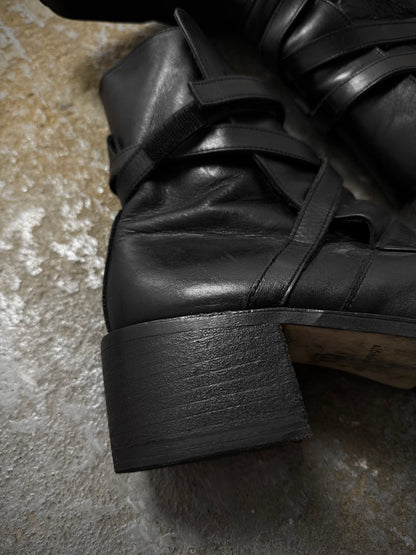 alfredoBANNISTER 00s Chunky Heel Velcro Strap Calf Leather Boots