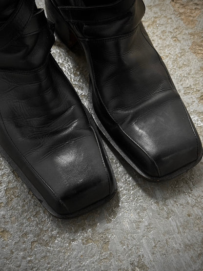 alfredoBANNISTER 00s Chunky Heel Velcro Strap Calf Leather Boots