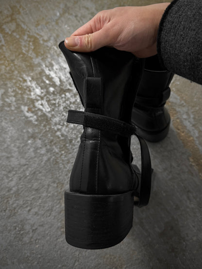 alfredoBANNISTER 00s Chunky Heel Velcro Strap Calf Leather Boots