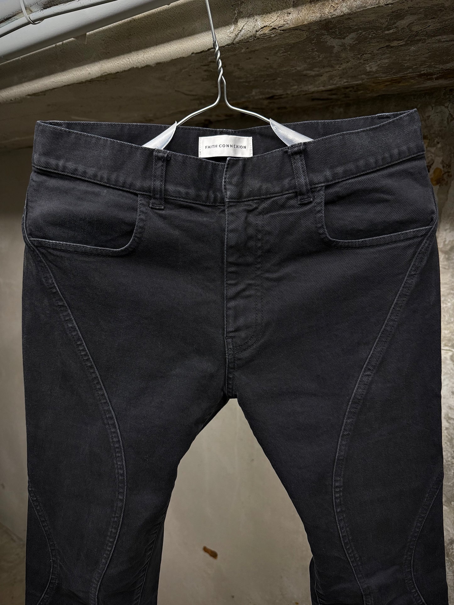 FAITH CONNEXION by Christophe Decarnin AW17-18 Washed Black Paneled ‘Running Jean’ Skinny Denim