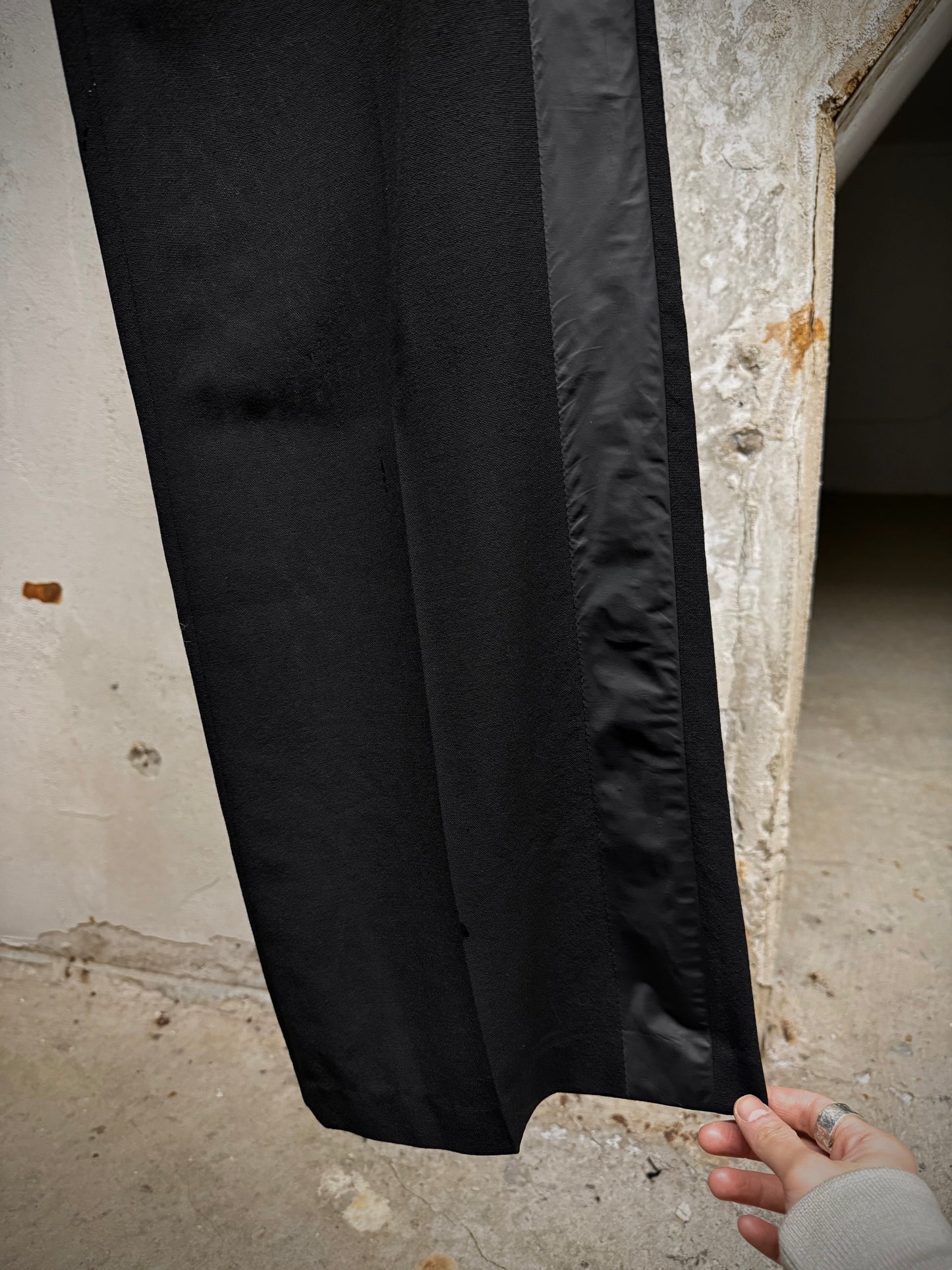 Rick Owens AW18 "SISYPHUS" Wool Tuxedo Stripe Wide Leg Trousers