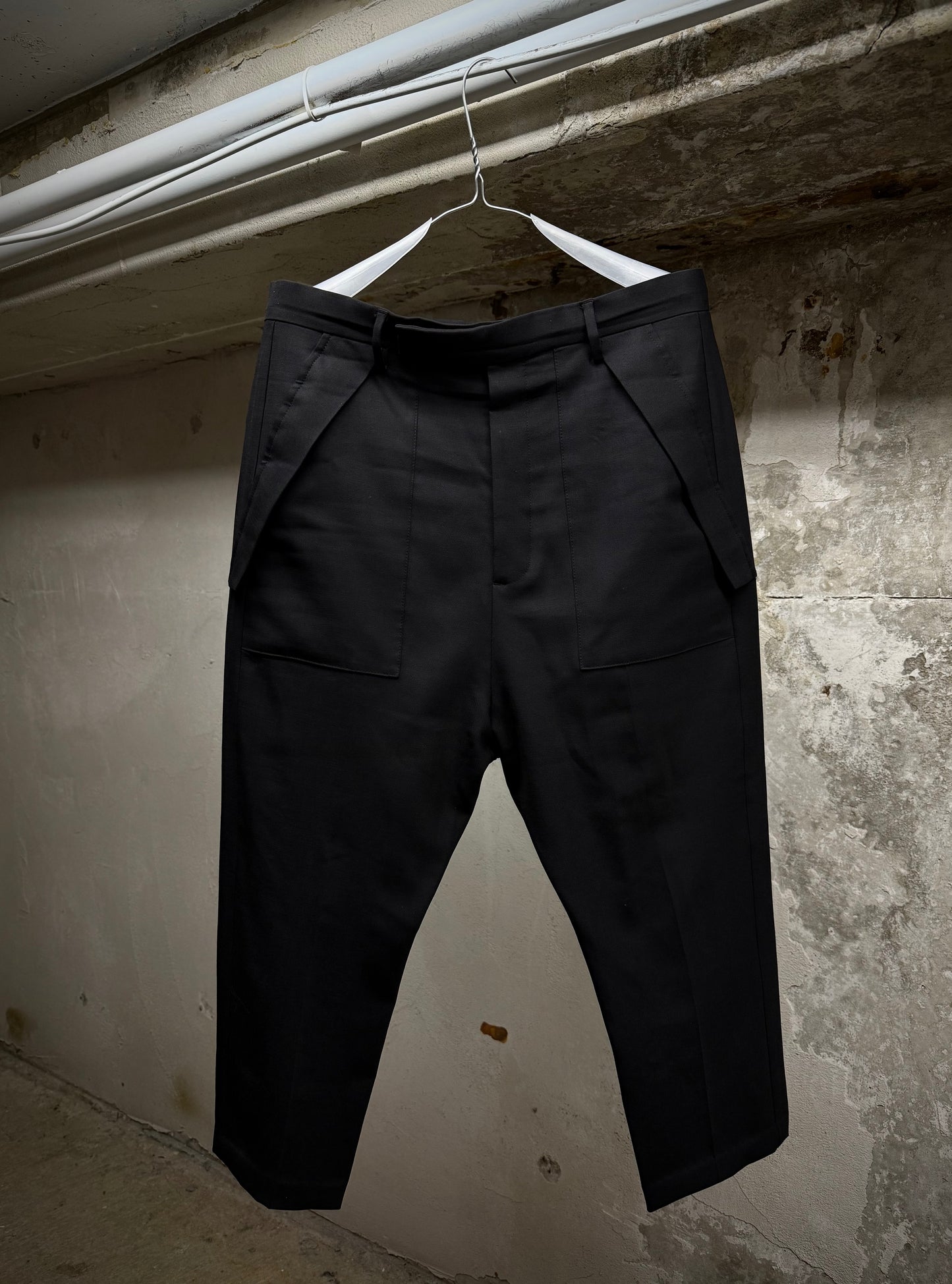 Rick Owens AW17 "GLITTER" Drop-crotch Wool Flap Pocket Sarouel Pants