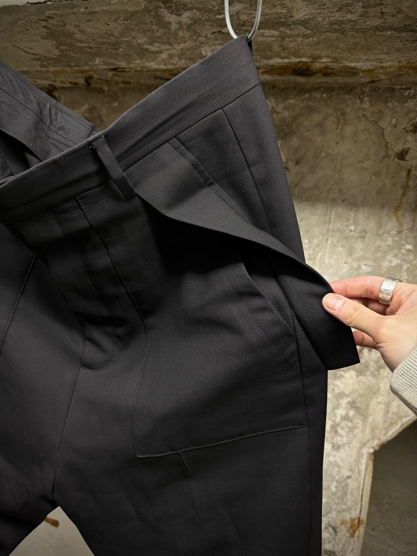 Rick Owens AW17 "GLITTER" Drop-crotch Wool Flap Pocket Sarouel Pants