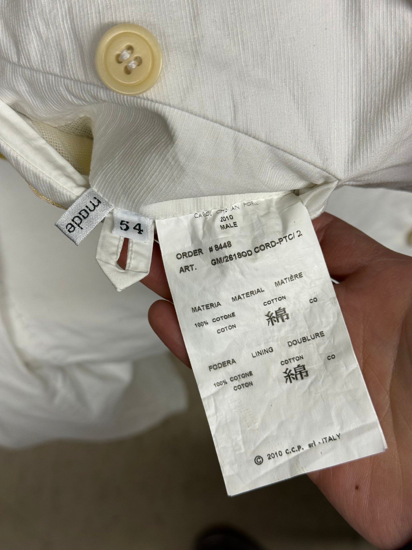Carol Christian Poell 2010 'GM/2618OD CORD-PTC/2' Object-dyed Unlined Visible Meltlock Single Button Jacket