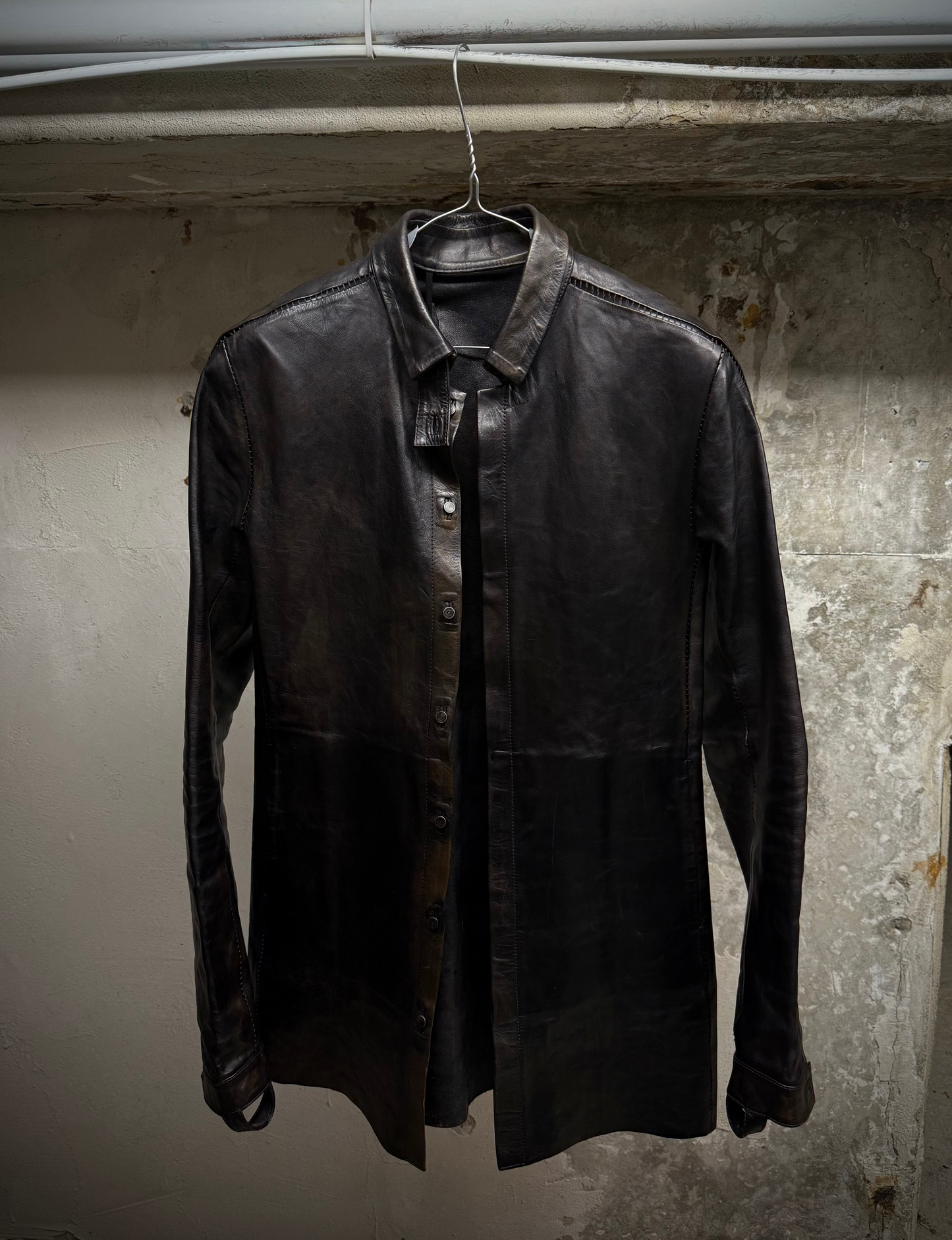 Boris Bidjan Saberi 2010s Overlock Dark Brown Horse Leather Shirt