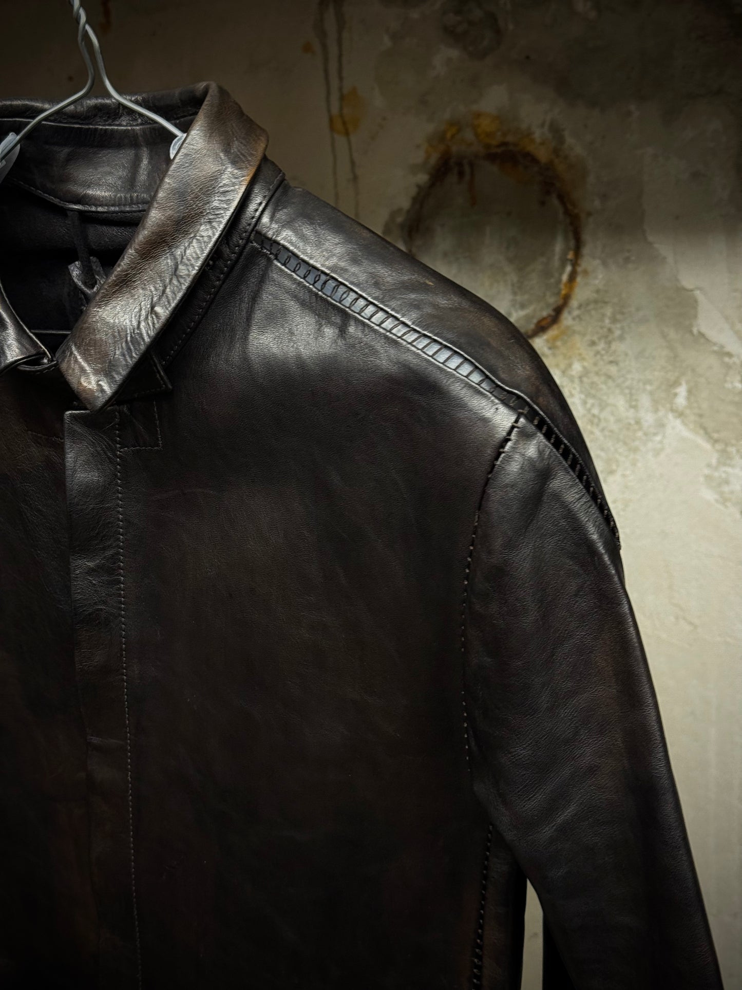 Boris Bidjan Saberi 2010s Overlock Dark Brown Horse Leather Shirt