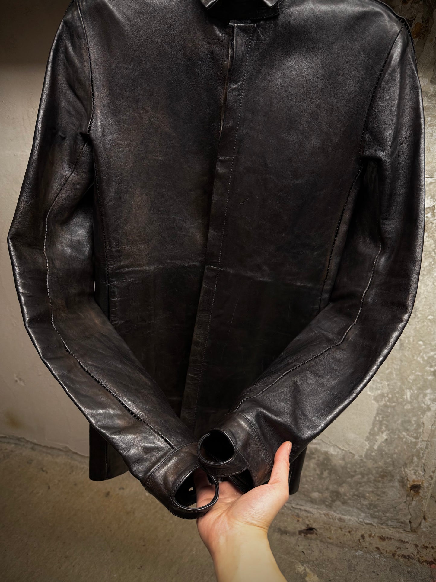 Boris Bidjan Saberi 2010s Overlock Dark Brown Horse Leather Shirt