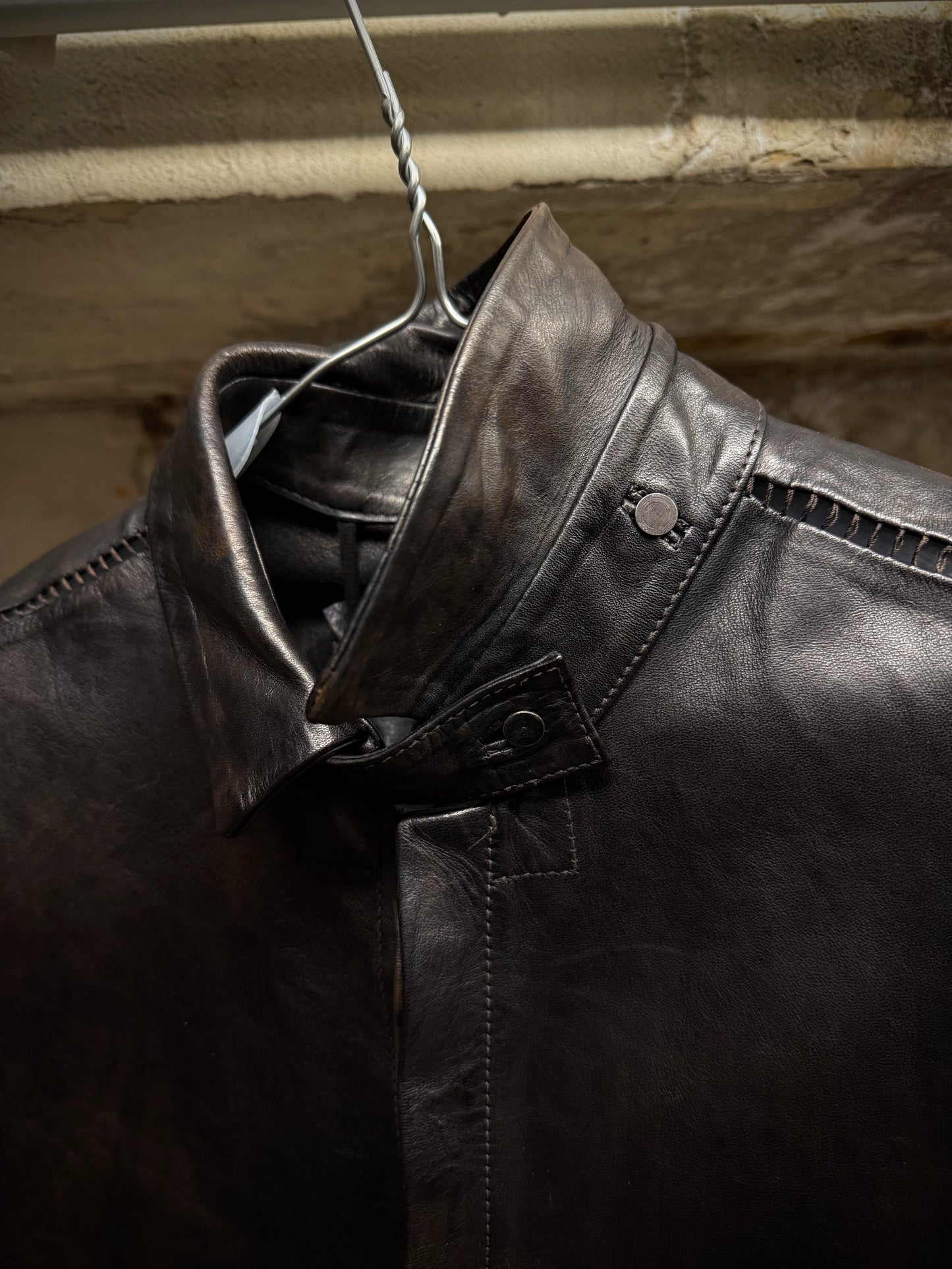 Boris Bidjan Saberi 2010s Overlock Dark Brown Horse Leather Shirt