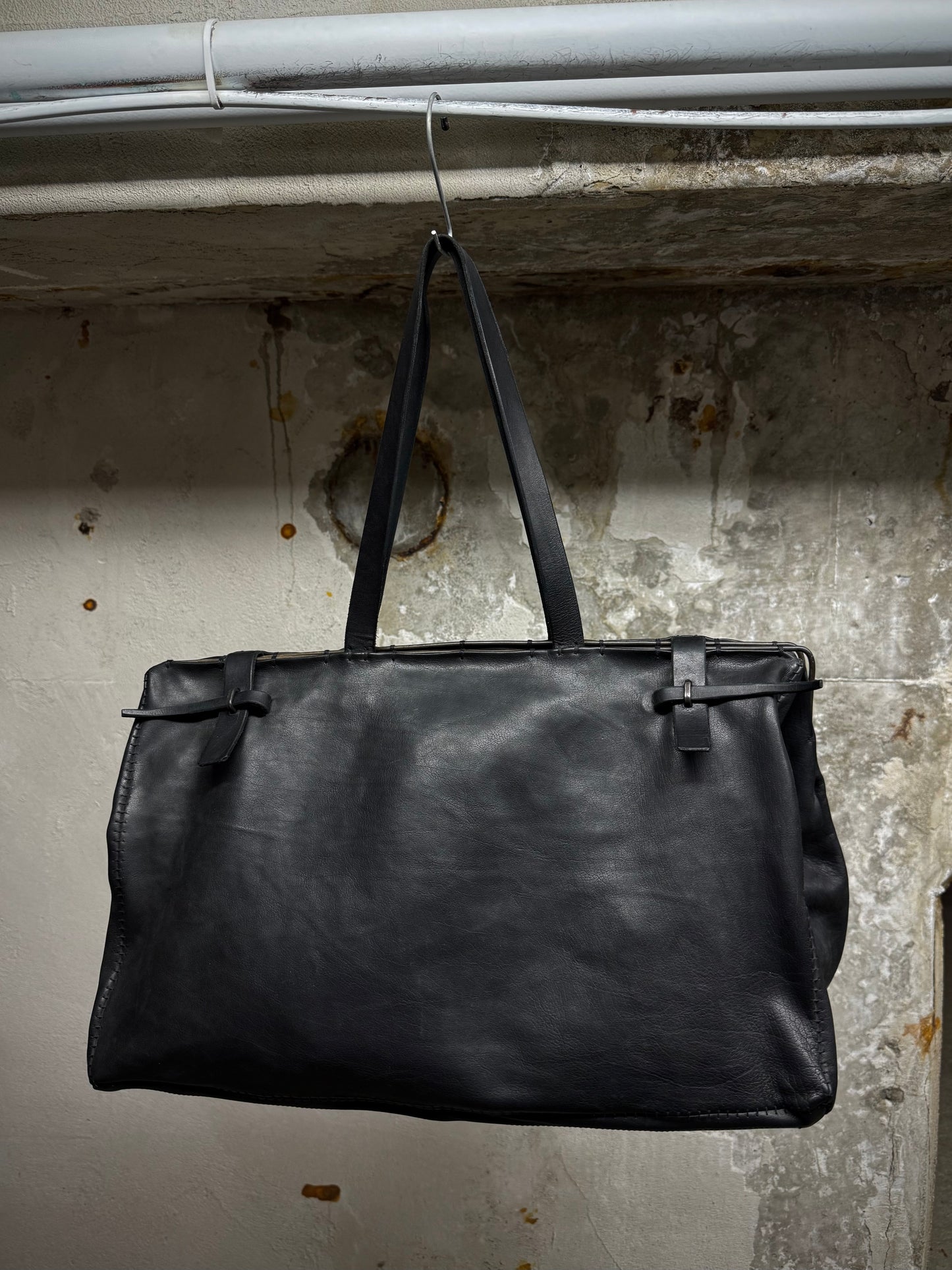 m.a+ by Maurizio Amadei Early 2010s Overlock Iron Rim Large Cow Leather Doctor Bag