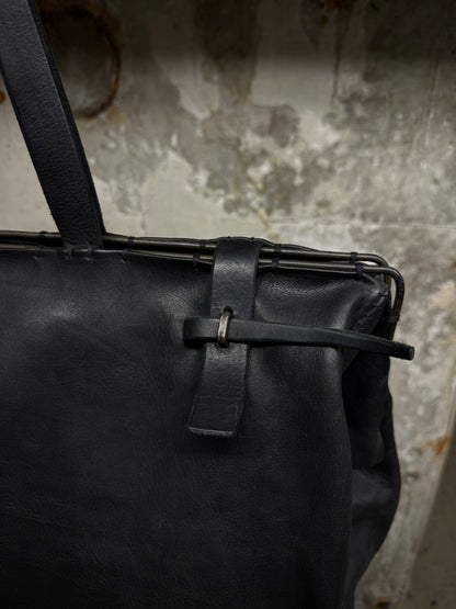 m.a+ by Maurizio Amadei Early 2010s Overlock Iron Rim Large Cow Leather Doctor Bag