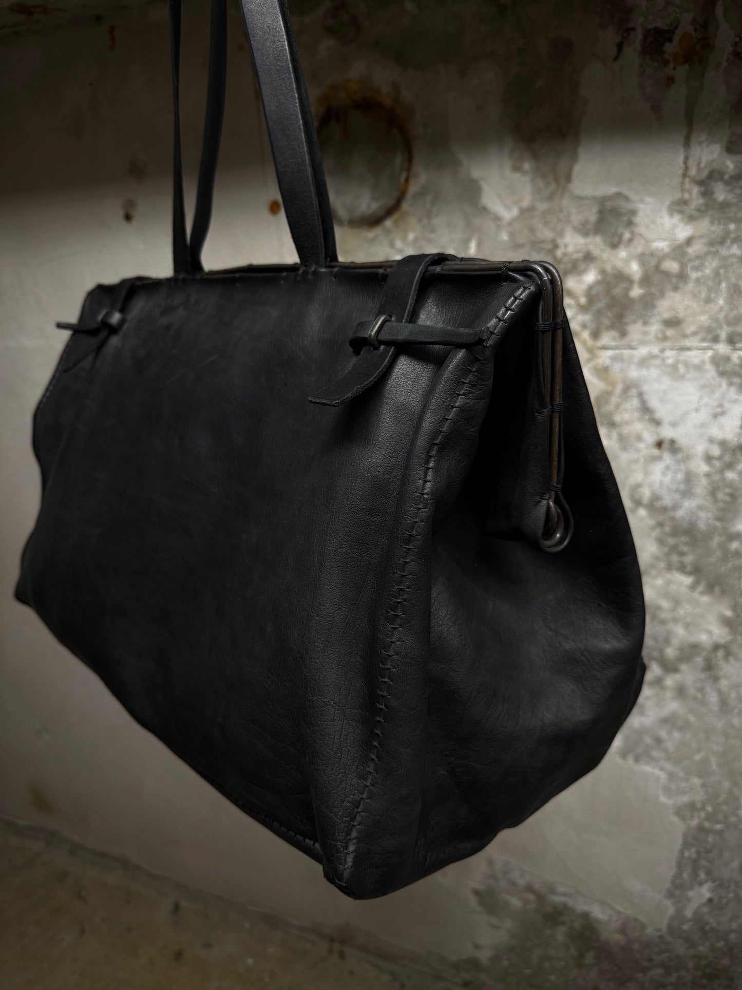 m.a+ by Maurizio Amadei Early 2010s Overlock Iron Rim Large Cow Leather Doctor Bag