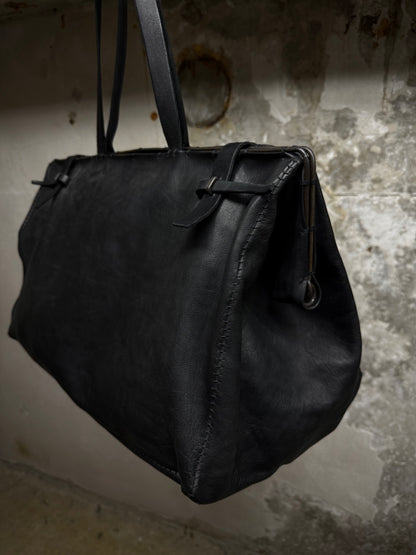 m.a+ by Maurizio Amadei Early 2010s Overlock Iron Rim Large Cow Leather Doctor Bag