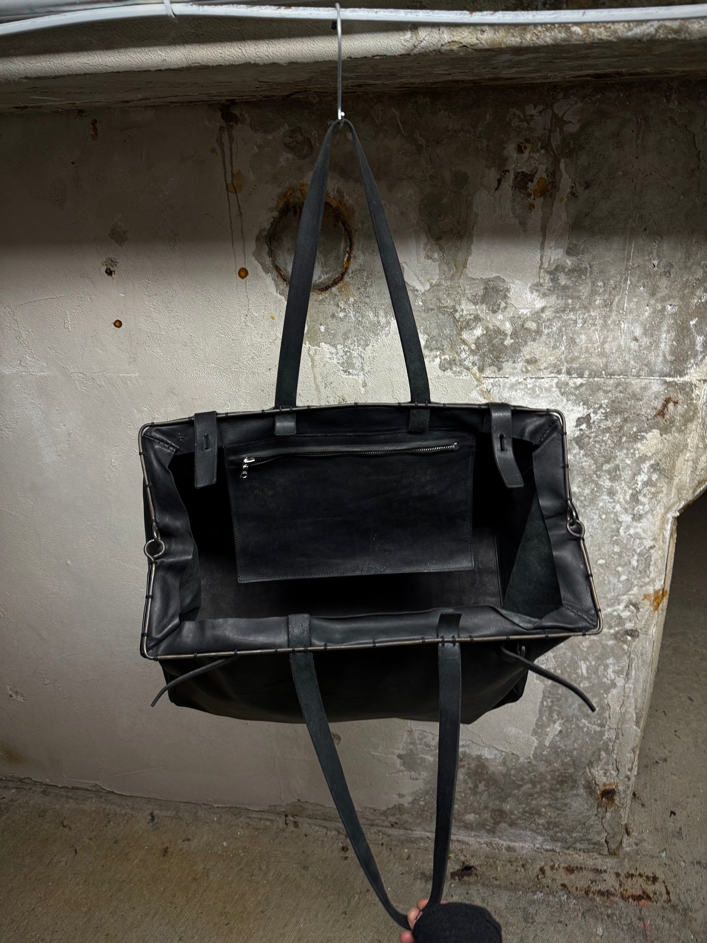 m.a+ by Maurizio Amadei Early 2010s Overlock Iron Rim Large Cow Leather Doctor Bag