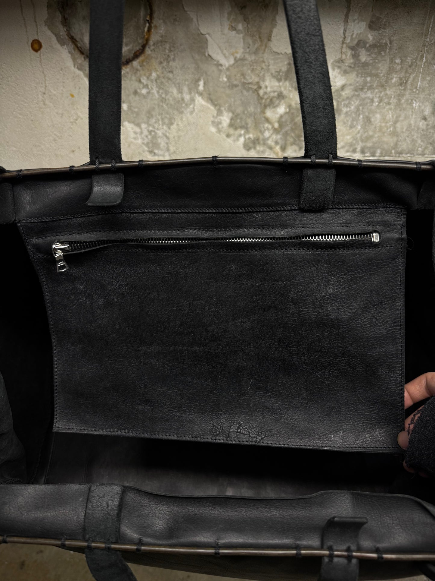 m.a+ by Maurizio Amadei Early 2010s Overlock Iron Rim Large Cow Leather Doctor Bag