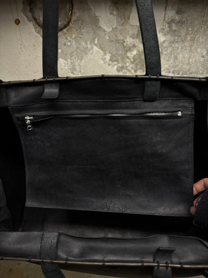 m.a+ by Maurizio Amadei Early 2010s Overlock Iron Rim Large Cow Leather Doctor Bag