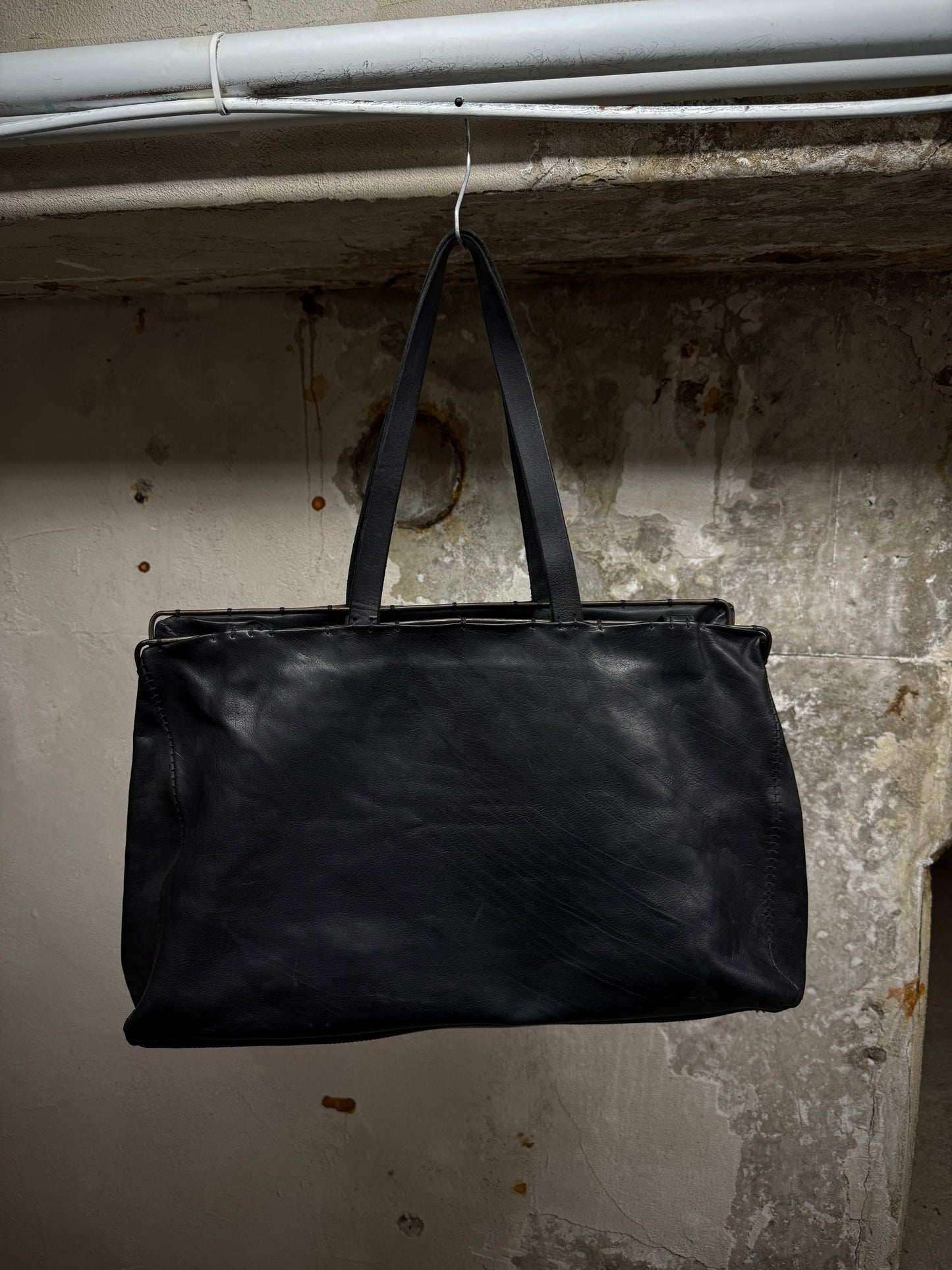 m.a+ by Maurizio Amadei Early 2010s Overlock Iron Rim Large Cow Leather Doctor Bag