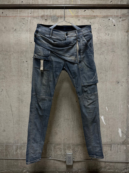 Rick Owens DRKSHDW SS19 "BABEL" HUSTLER 'Memphis Cut' Cargo Skinny Denim