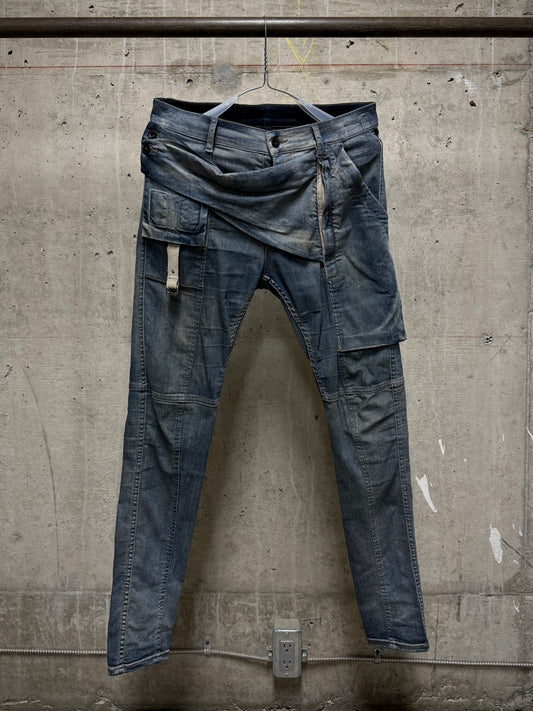 Rick Owens DRKSHDW SS19 "BABEL" HUSTLER 'Memphis Cut' Cargo Skinny Denim
