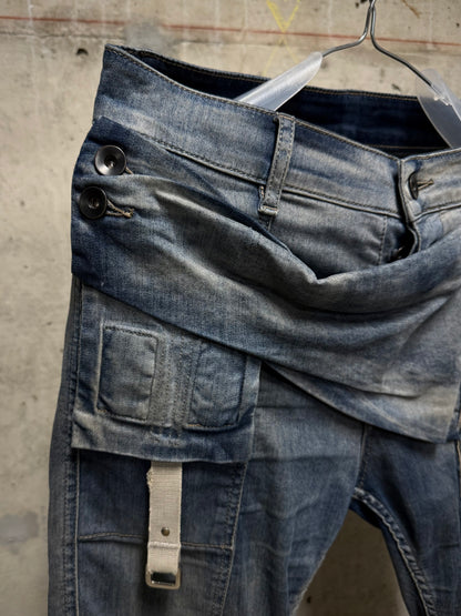 Rick Owens DRKSHDW SS19 "BABEL" HUSTLER 'Memphis Cut' Cargo Skinny Denim