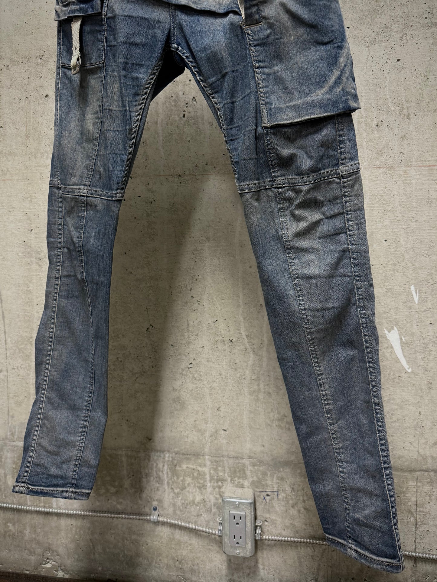 Rick Owens DRKSHDW SS19 "BABEL" HUSTLER 'Memphis Cut' Cargo Skinny Denim
