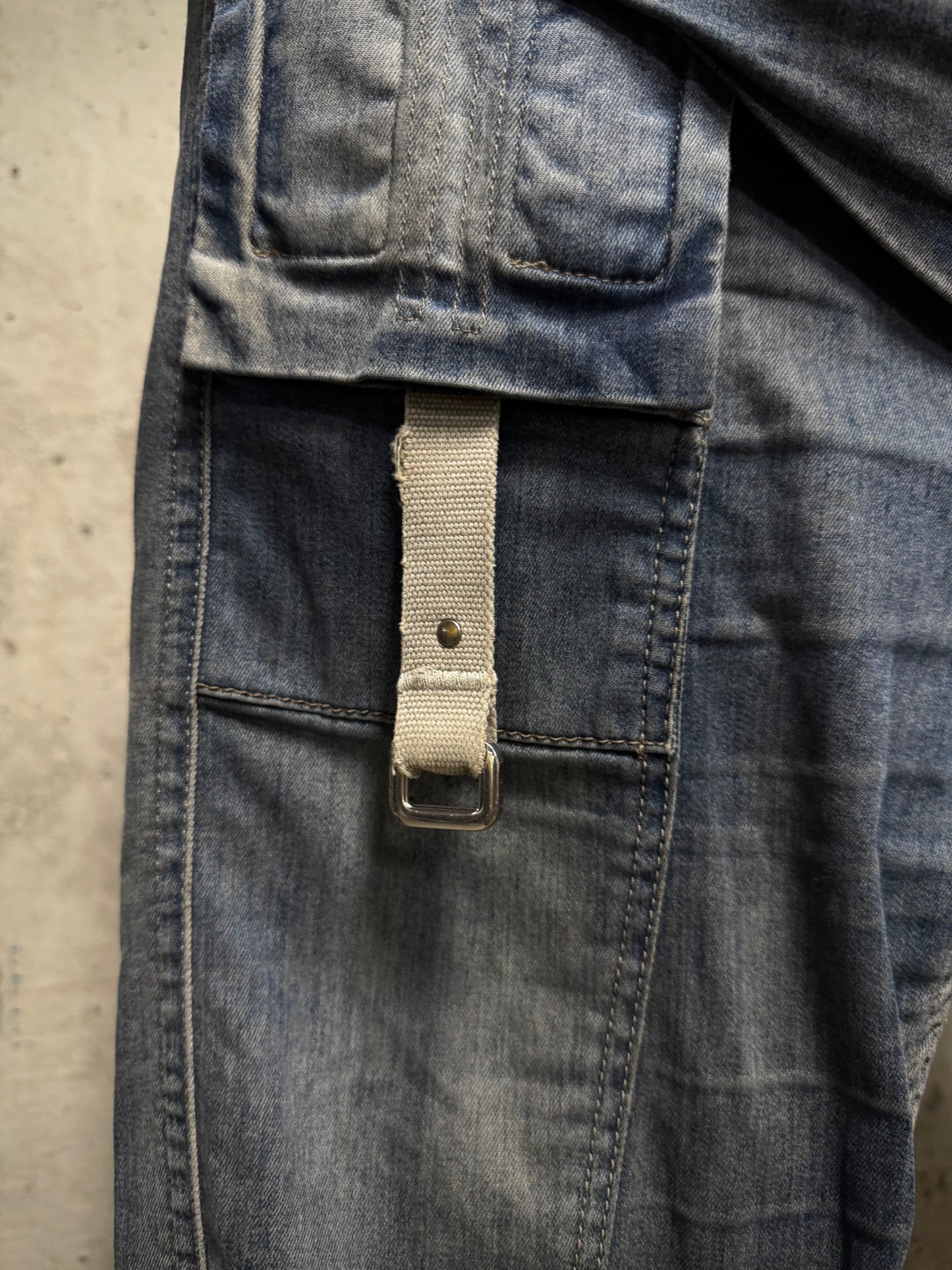 Rick Owens DRKSHDW SS19 "BABEL" HUSTLER 'Memphis Cut' Cargo Skinny Denim
