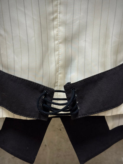 Cloak Early 00s Grey Back Corset Pinstripe Vest