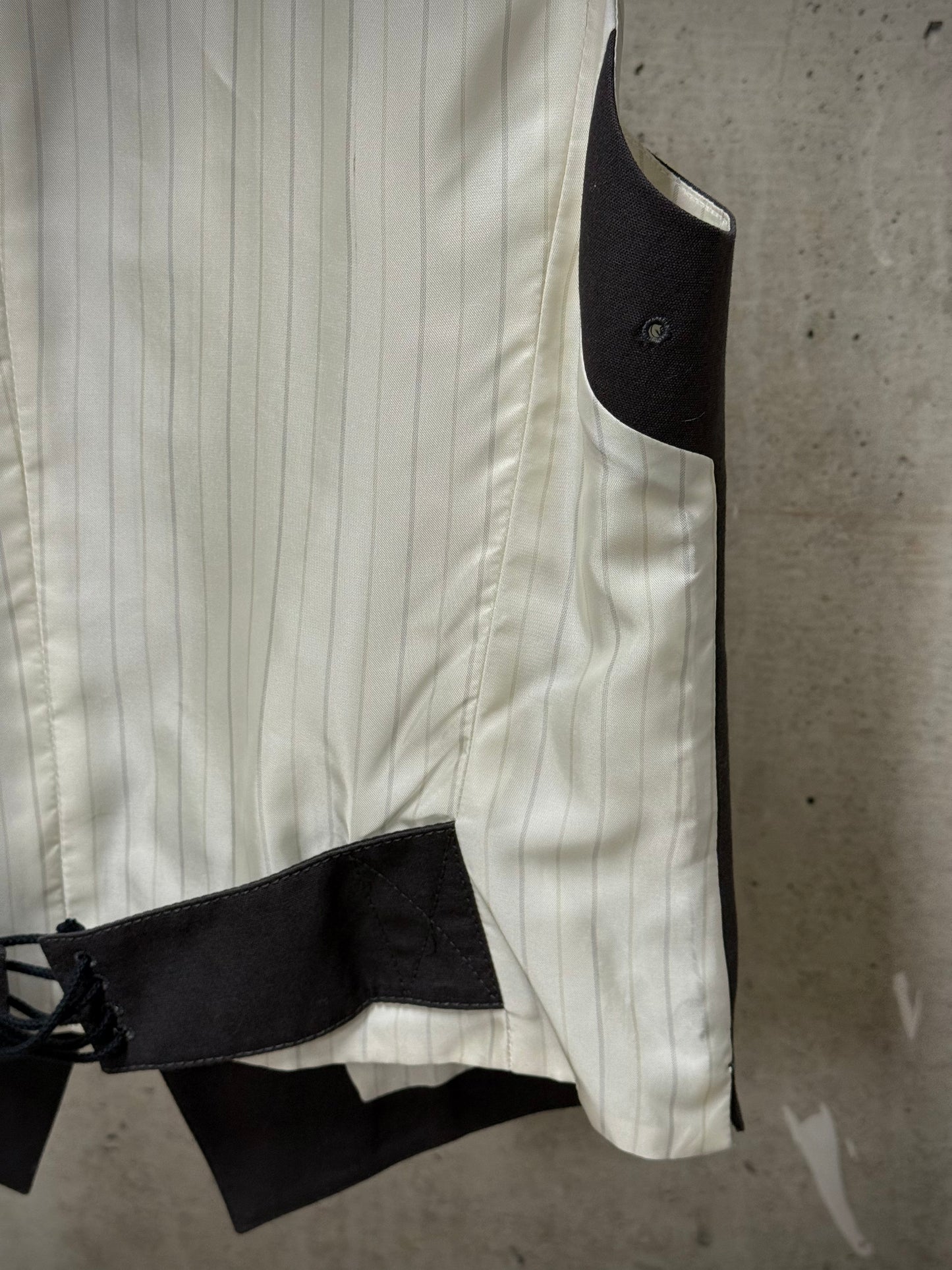Cloak Early 00s Grey Back Corset Pinstripe Vest