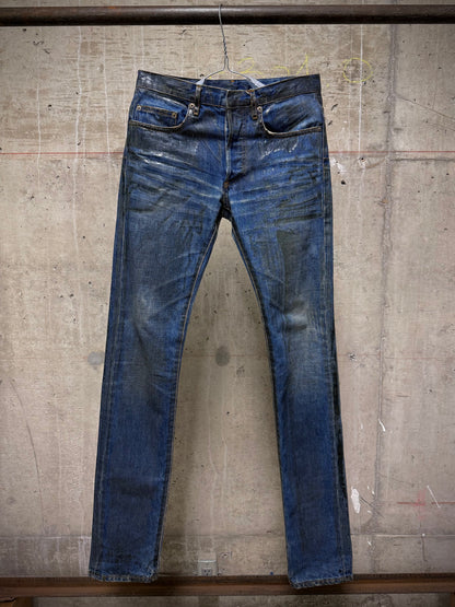 DIOR HOMME by Hedi Slimane AW07 “NAVIGATE” 'Luster' Green Vinyl Wax Coated Skinny Blue Denim