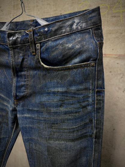 DIOR HOMME by Hedi Slimane AW07 “NAVIGATE” 'Luster' Green Vinyl Wax Coated Skinny Blue Denim