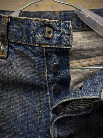 DIOR HOMME by Hedi Slimane AW07 “NAVIGATE” 'Luster' Green Vinyl Wax Coated Skinny Blue Denim