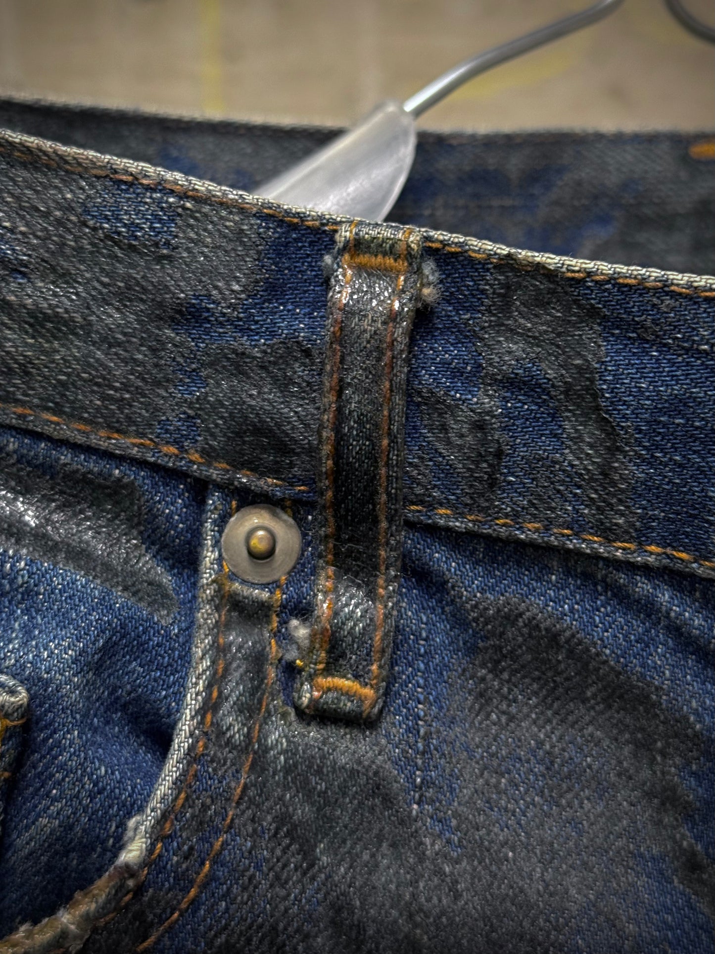 DIOR HOMME by Hedi Slimane AW07 “NAVIGATE” 'Luster' Green Vinyl Wax Coated Skinny Blue Denim