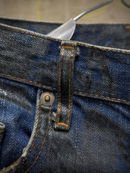 DIOR HOMME by Hedi Slimane AW07 “NAVIGATE” 'Luster' Green Vinyl Wax Coated Skinny Blue Denim