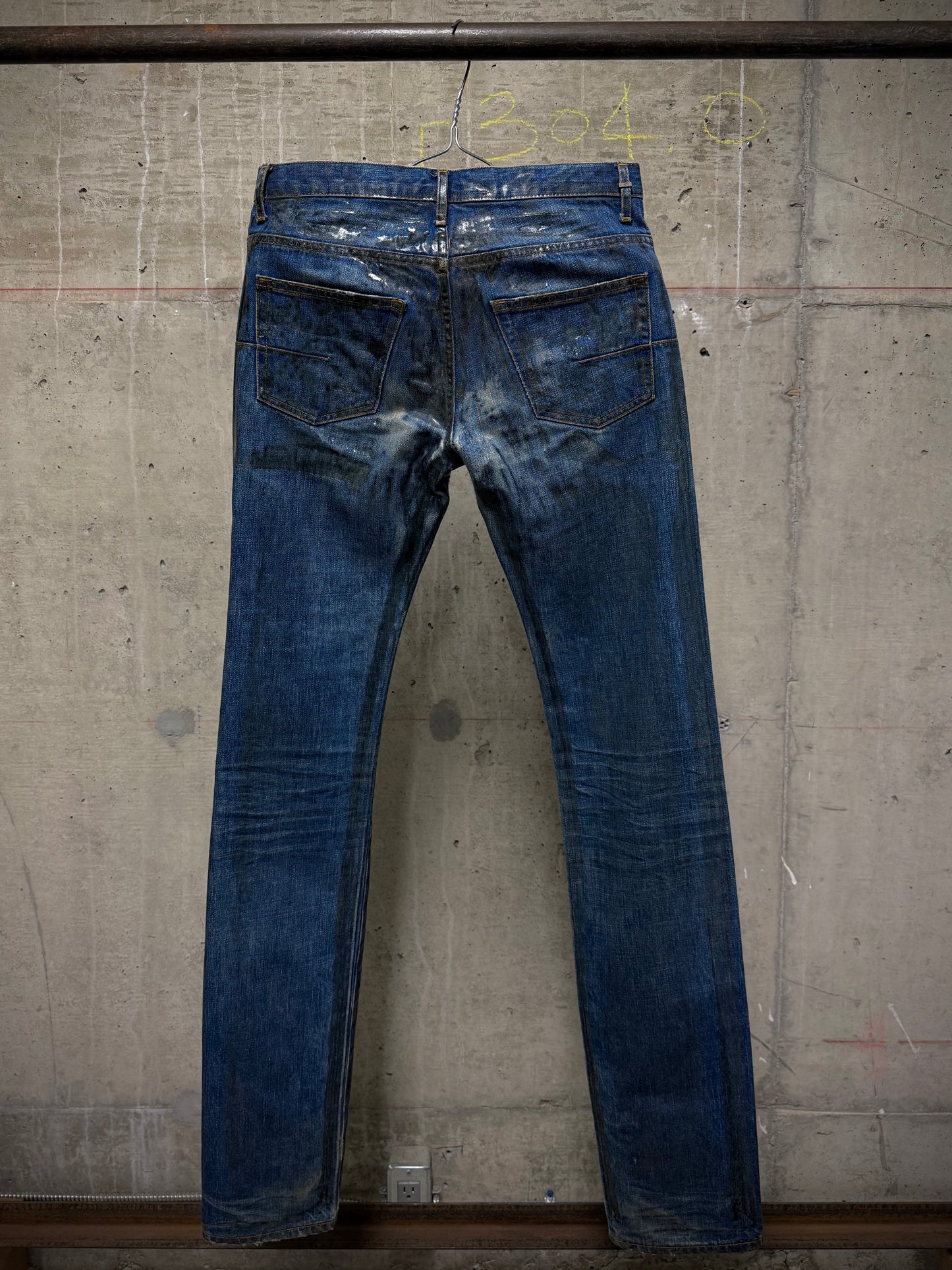 DIOR HOMME by Hedi Slimane AW07 “NAVIGATE” 'Luster' Green Vinyl Wax Coated Skinny Blue Denim