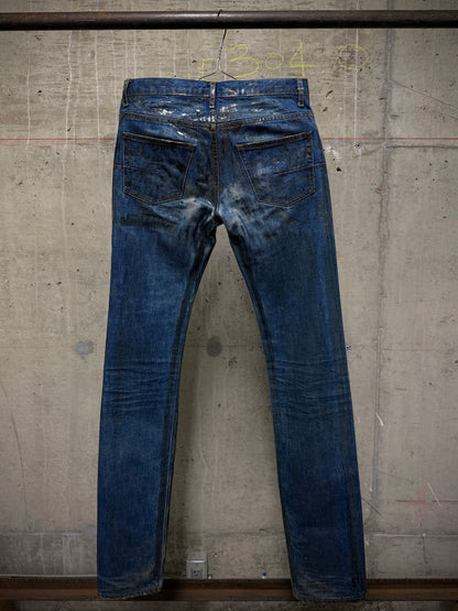 DIOR HOMME by Hedi Slimane AW07 “NAVIGATE” 'Luster' Green Vinyl Wax Coated Skinny Blue Denim