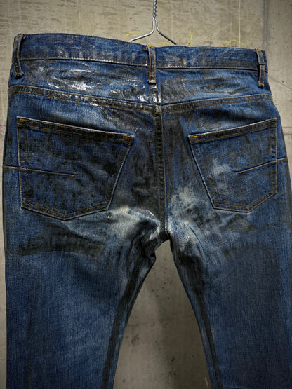 DIOR HOMME by Hedi Slimane AW07 “NAVIGATE” 'Luster' Green Vinyl Wax Coated Skinny Blue Denim