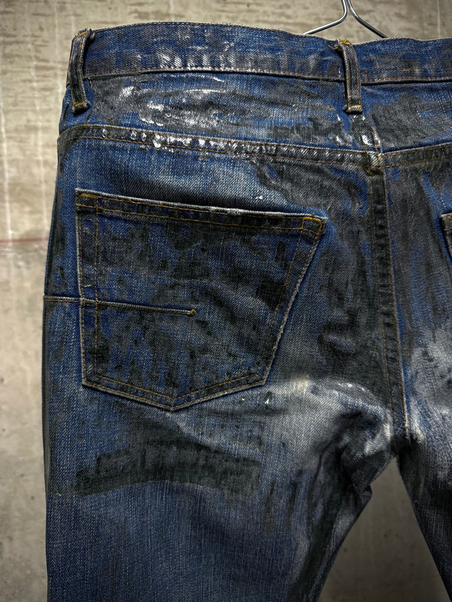 DIOR HOMME by Hedi Slimane AW07 “NAVIGATE” 'Luster' Green Vinyl Wax Coated Skinny Blue Denim