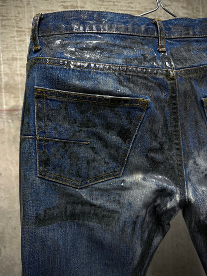 DIOR HOMME by Hedi Slimane AW07 “NAVIGATE” 'Luster' Green Vinyl Wax Coated Skinny Blue Denim