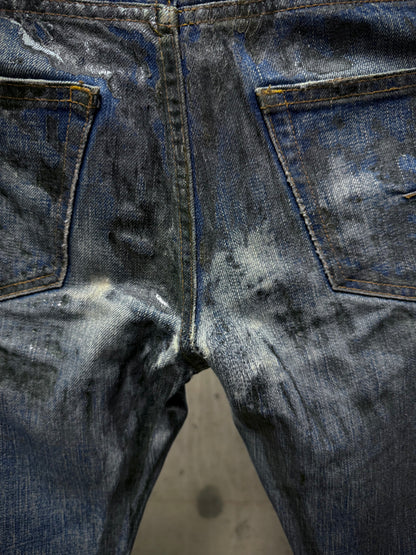 DIOR HOMME by Hedi Slimane AW07 “NAVIGATE” 'Luster' Green Vinyl Wax Coated Skinny Blue Denim