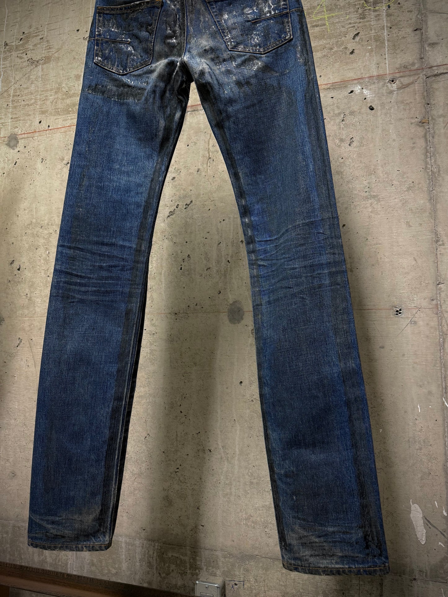 DIOR HOMME by Hedi Slimane AW07 “NAVIGATE” 'Luster' Green Vinyl Wax Coated Skinny Blue Denim