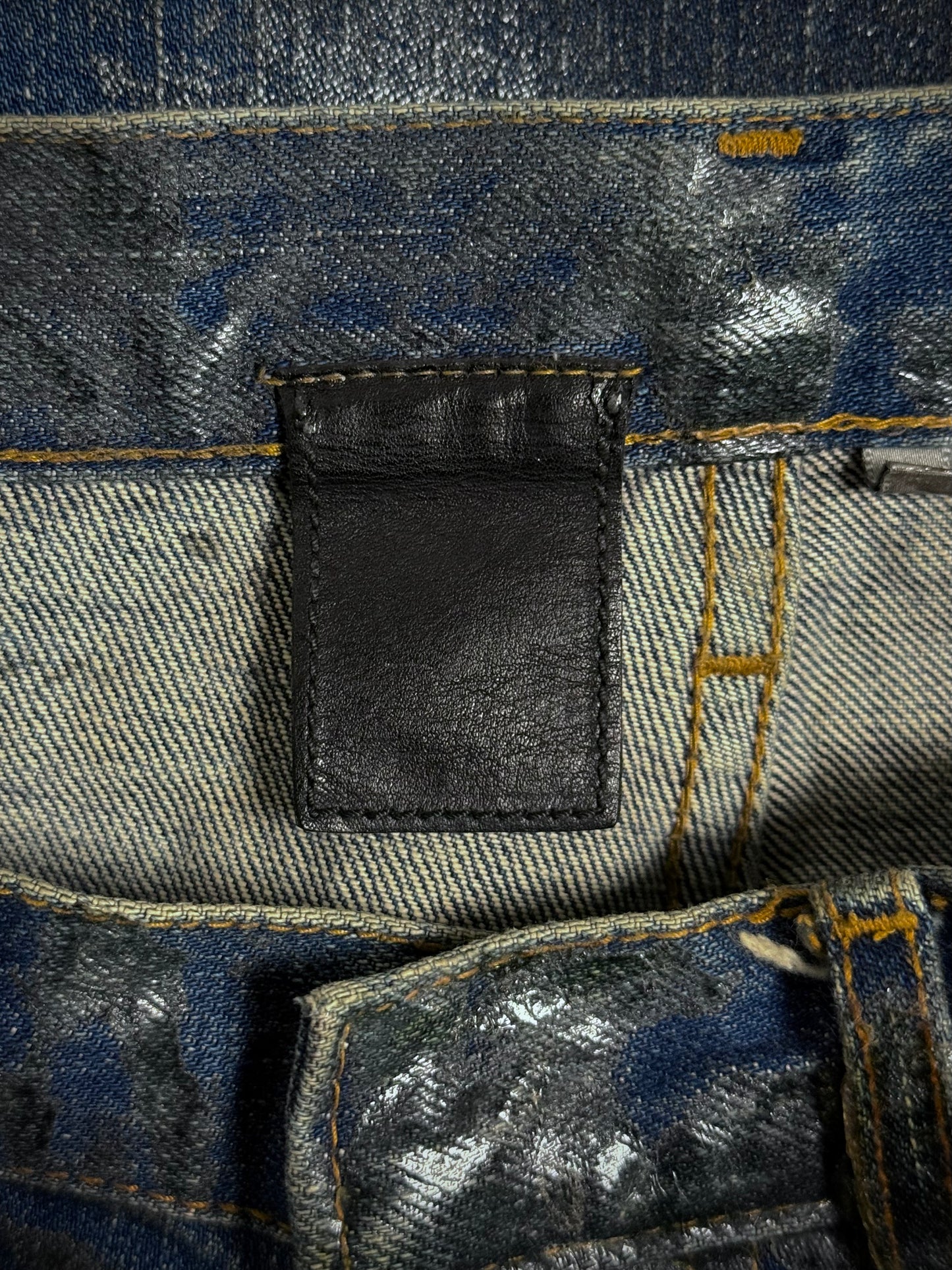 DIOR HOMME by Hedi Slimane AW07 “NAVIGATE” 'Luster' Green Vinyl Wax Coated Skinny Blue Denim