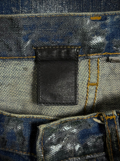 DIOR HOMME by Hedi Slimane AW07 “NAVIGATE” 'Luster' Green Vinyl Wax Coated Skinny Blue Denim