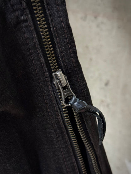 14thAddiction Early 00s Distressed Leather Patchwork Denim Capris