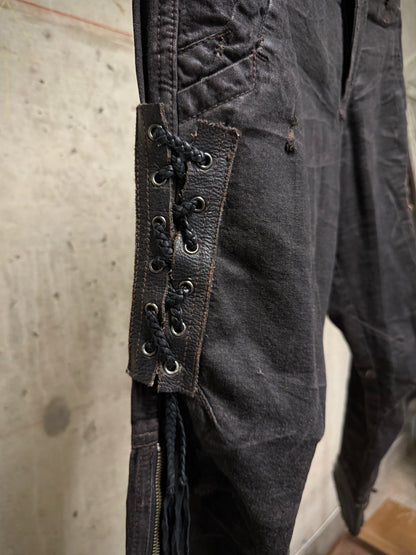 14thAddiction Early 00s Distressed Leather Patchwork Denim Capris