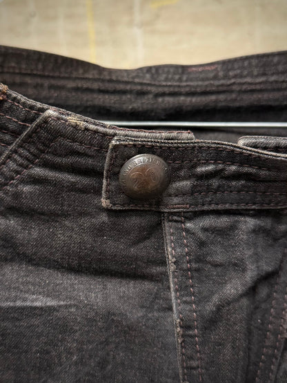 14thAddiction Early 00s Distressed Leather Patchwork Denim Capris