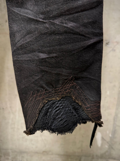 14thAddiction Early 00s Distressed Leather Patchwork Denim Capris